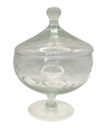 Vintage Etched Hand Blown Glass Candy Dish with Lid - $18.99