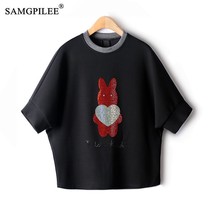 European Oversized T Shirt  Hot Drill Picture Bat Sleeve Contrast Space Cotton M - £100.06 GBP
