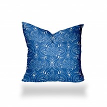 16&quot; X 16&quot; Blue And White Zippered Ikat Throw Indoor Outdoor Pillow Cover - £51.99 GBP
