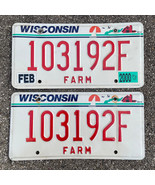 Wisconsin Expired 2000 Red on White Farm License Plate Set #103192F - £19.04 GBP