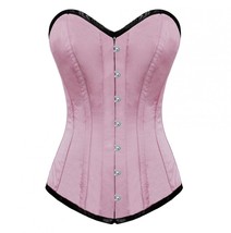 Pink Satin Plain Burlesque Long Overbust Corset Top - $78.21