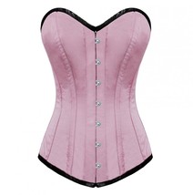 Pink Satin Plain Burlesque Long Overbust Corset Top - £62.43 GBP