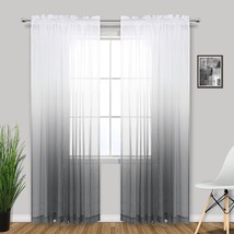 Modern White Gray Pattern Curtains For Living Room Wide 7 Ft. Long Charcoal Dark - £30.34 GBP
