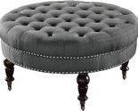 Black And Charcoal Tufted Round Ottoman By Linon. - £191.97 GBP