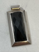 925 ATI Sterling Silver Faceted Black Onyx Or Agate 1.25” Rectangular Pe... - $29.65