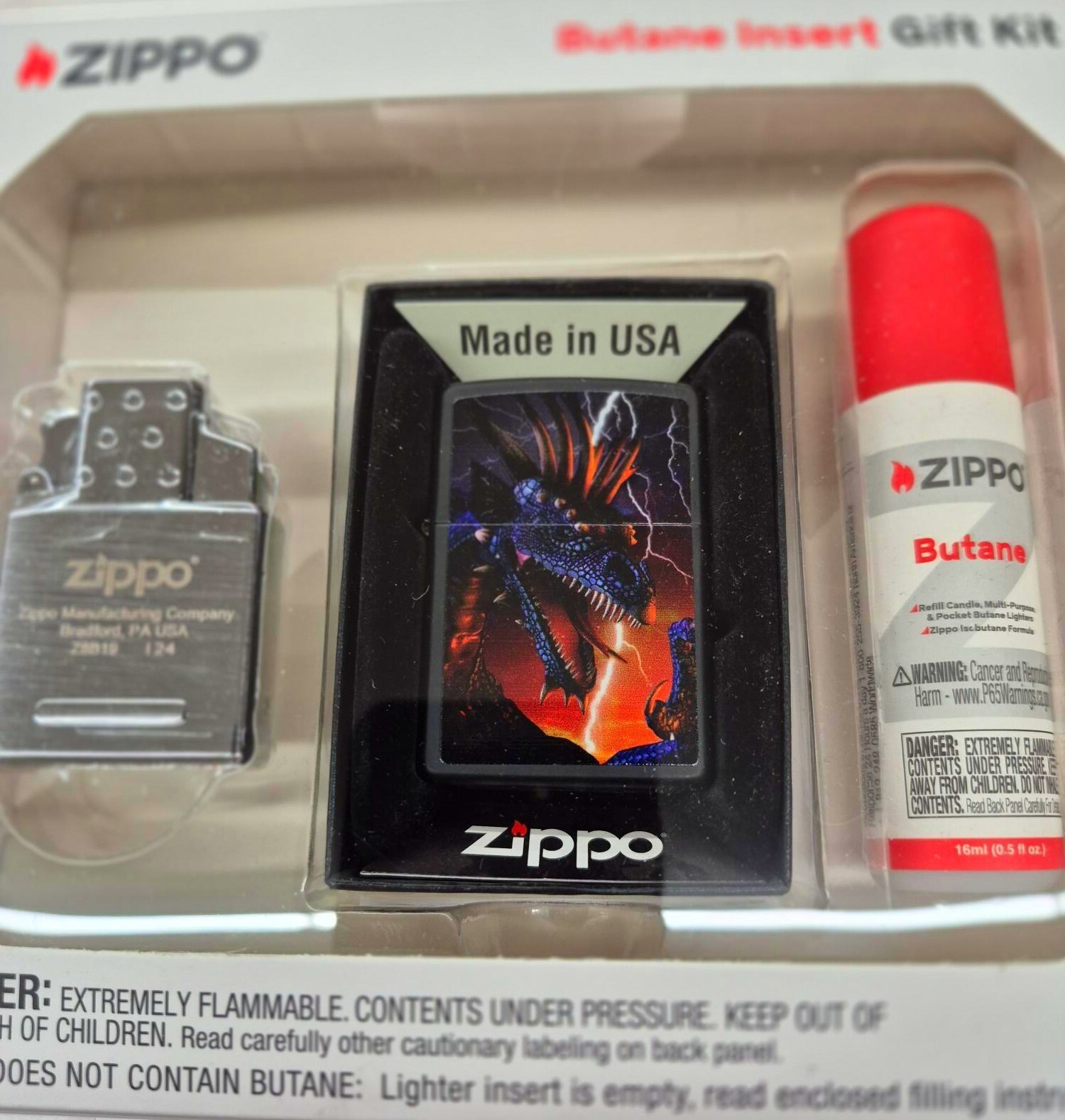Rare Black Lightning Dragon Zippo Lighter Gift Kit - $37.95