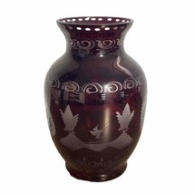 Vtg Czech Bohemian Egermann Ruby Red Cut Clear Glass Vase Castle Bird Co... - $34.29