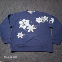 VTG Fruit of The Loom Sweatshirt Adult Large Blue W/ Snowflakes Heavy Co... - $17.05