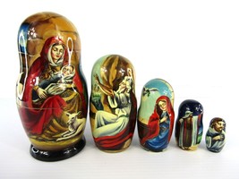 Matryoshka Nesting Doll 6.5&quot; 5 Pc., Jesus Nativity Hand Christmas Russian 1074 - £76.77 GBP