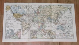 1912 Antique Map Of The World Transportation Ship Routes America Europe Asia - £15.85 GBP