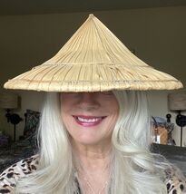 Vintage Hand Woven collectible Oriental coolie hat 15 x 7.5 in - $29.65