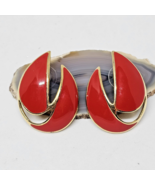 Vintage TRIFARI Red Enamel Gold Tone Chunky Pierced Earrings - £14.99 GBP