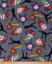Baseballs Softball Bats Gloves Stars on Gray Sports Fleece Fabric Print A409.33 - £5.46 GBP