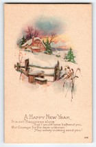 Happy New Year Postcard Snow Covered Country Rustic Home Series 406  Unp... - $13.50