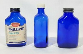 3 Vintage Blue Bottles Apothecary - £13.56 GBP