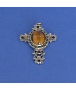 Jewelry-SKU#x148/Vintage Cross Pendant with Tiger Eye Gem - $40.50