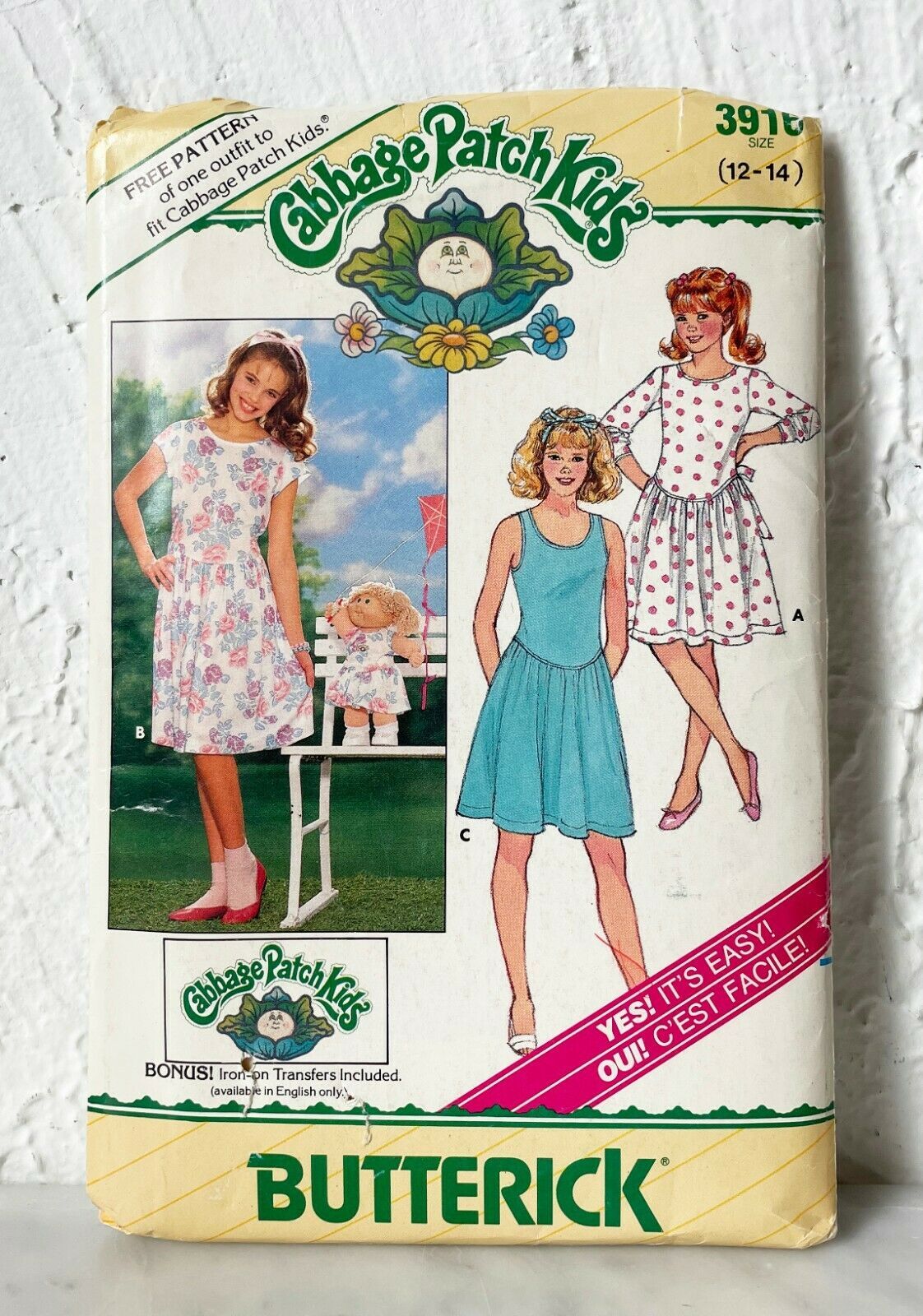 Vintage Butterick Cabbage Patch Kids Girls & Doll Pattern 3916 Size 12-14 Uncut - $9.45