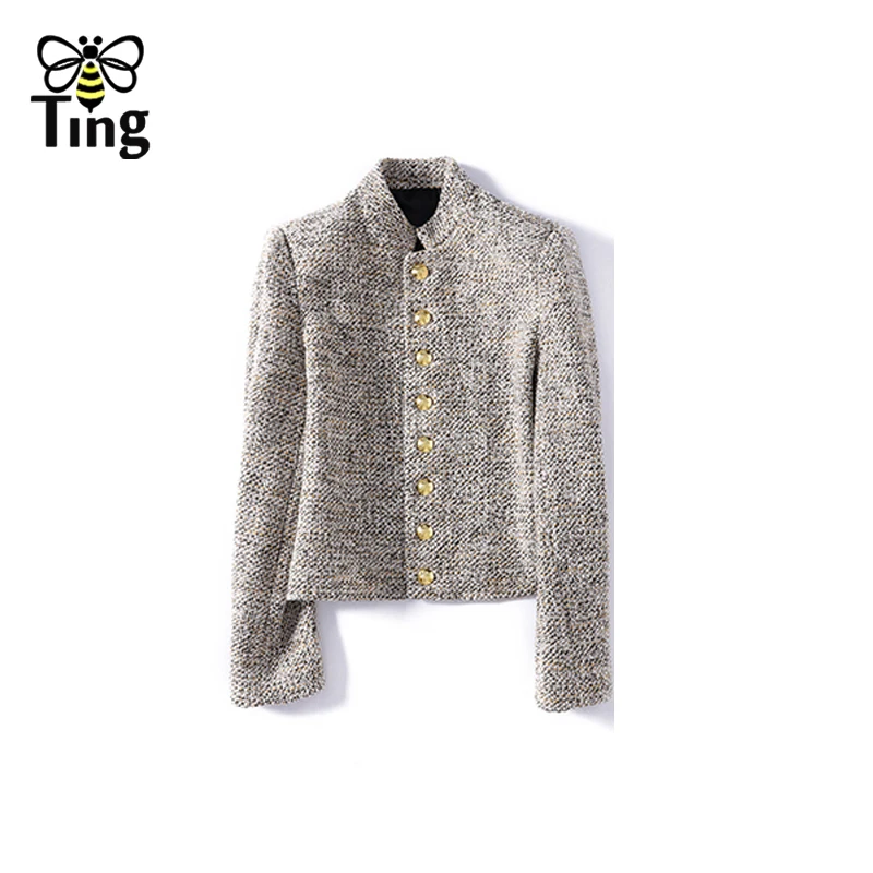 Tingfly   Tweed Single Breasted Short Blazer Coat Winter Autumn  Chic Skinny Lad - £124.53 GBP