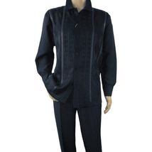 Men Silversilk 2pc Fancy walking leisure suit Italian woven knits 4411 Navy Blue image 2