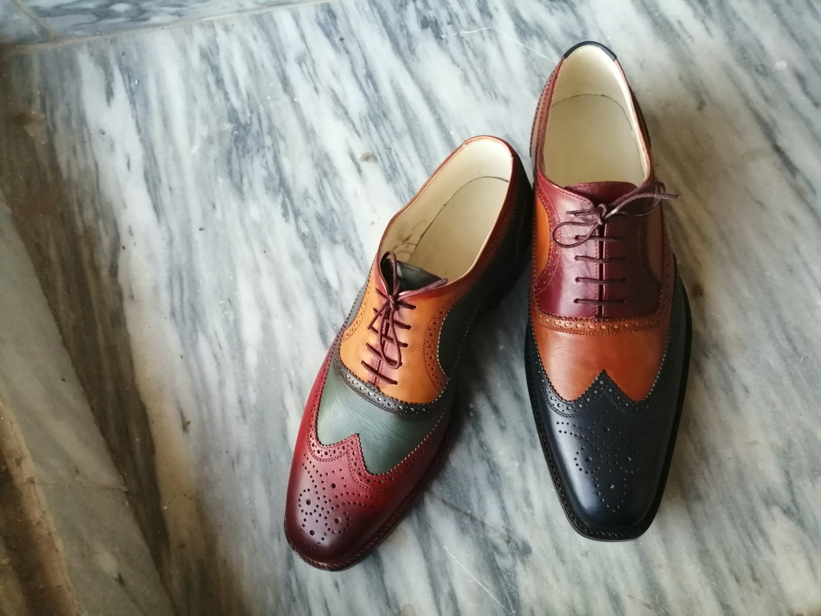 New Handmade Men's Lace Up Wing Tip Shoes, Men's Multi Color Brogue Leather Shoe