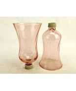 Pair of Candlestick Peg Votive Holders, Pink Swirled Glass, Hurricane Shape - $29.35