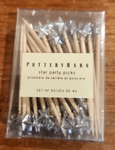 NIB SEALED SET 40 POTTERY BARN STAR PARTY PICKS SILVER 2&quot; WOOD - $6.88