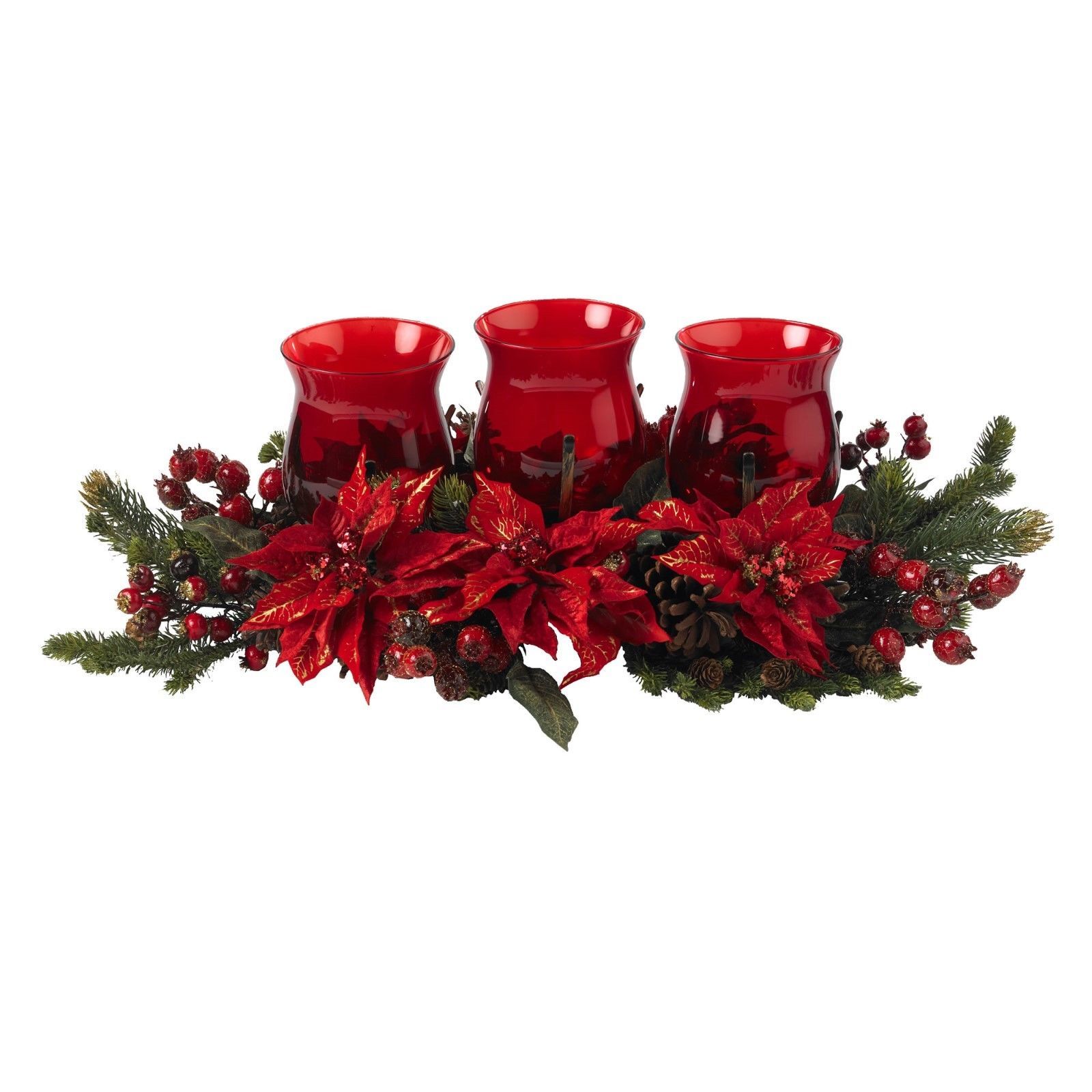 Poinsettia & Berry Triple Candleabrum by Nearly Natural - £104.94 GBP