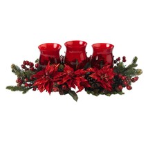 Poinsettia &amp; Berry Triple Candleabrum by Nearly Natural - £103.26 GBP