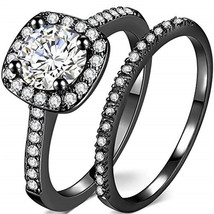 Luxurious Jewelry 14K Black Gold Finish 925 Silver Engagement Bridal Ring Set - £75.20 GBP