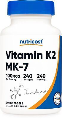 Nutricost Vitamin K2 MK-7 100 mcg 240 Softgels - Gluten Free and Non-GMO MK7 - $28.03