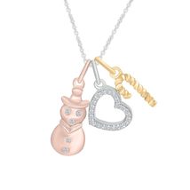 Moissanite Snowman, Heart and Candy Cane Charms Pendant Necklace in 18k Two tone - £61.64 GBP
