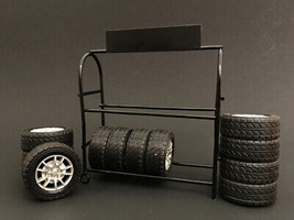 Metal Tire Rack w Rims Tires for 1/24 Scale Models American Diorama - £20.95 GBP