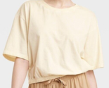 JoyLab Women&#39;s Short Sleeve Cinched Cropped Top Light Yellow Size Medium - $14.46
