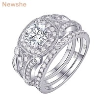 3 Pcs Wedding Ring Sets Classic Jewelry 925 Sterling Silver 1Ct Round AAAAA CZ E - £55.94 GBP
