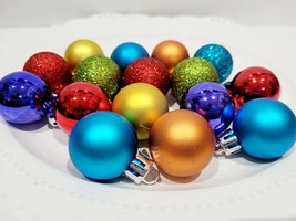 Christmas MINI Rainbow Red Purple Green 1.5&quot; Plastic Tree Ornaments Decor 16pc - £11.86 GBP