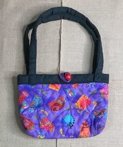 Handmade Purple Quilted Whimsical Cat And Birds Purse Handbag Artsy Kitsch - $17.82