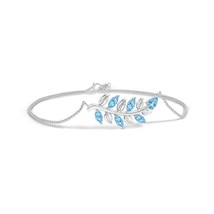 ANGARA Pear and Marquise Aquamarine Olive Branch Bracelet in 14K Solid Gold - £780.10 GBP