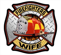 Firefighter Decal - Firefighters Wife Maltese Diamond Plate Sticker 4&quot; - £4.74 GBP