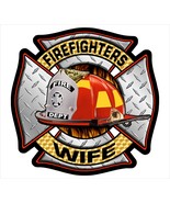 Firefighter Decal - Firefighters Wife Maltese Diamond Plate Sticker 4&quot; - $112.71 MXN