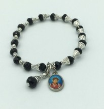 Carlo Acutis Medal Catholic Bracelet Black Stretch crystal Beads Healing... - £9.49 GBP