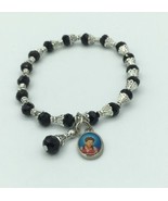 Carlo Acutis Medal Catholic Bracelet Black Stretch crystal Beads Healing... - $225.80 MXN