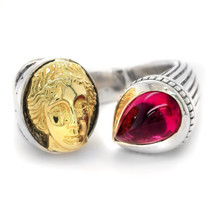 Silver and 18K Yellow Gold 4.39ct TGW Purplish Red Rubellite One-of-a-Kind Ring - £1,903.44 GBP