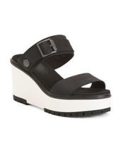 New Timberland Black Leather Platform Wedge Sandals Size 7.5 M $110 - $75.59