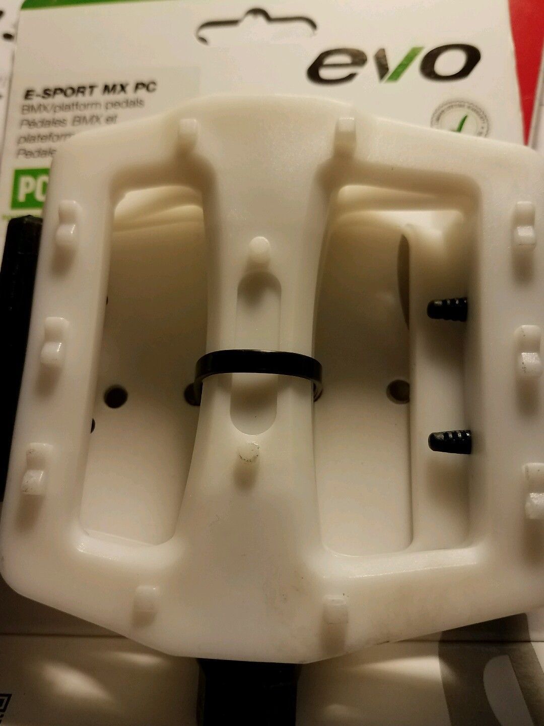 EVO, E-Sport MX PC, Platform pedals, Steel axle, White, 380g - $12.95