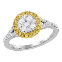 18kt White Gold Womens Round Yellow Diamond Cluster Ring 3/4 Cttw - £1,439.00 GBP