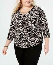 INC Womens Blouse Cheetah-Print Layered Chain V-Neck , Size 1X - £24.03 GBP