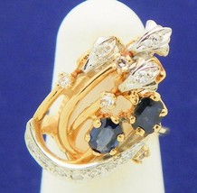 Sapphire &amp; Diamond Ring REAL SOLID 14k Yellow Gold  5.3 g Size 4.5 - £587.52 GBP