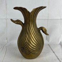 Vintage Solid Brass Double Head Swan Vase 8” Tall Heavy MCM Art Deco - £79.92 GBP