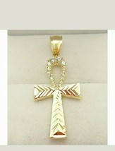 14k Oro Amarillo Chapado Redondo Imitación Diamante Egipcio Ankh Cruz Co... - £41.21 GBP