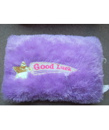 childrens small furry pillow &quot;Good Luck&quot; purple nwot - $10.99